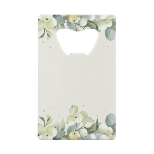 Crème Snowberry + Eucalyptus Winter Bruiloft Mini Creditkaart Flessenopener (Achterkant)