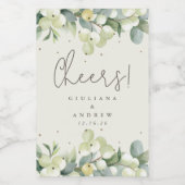 Crème Snowberry + Eucalyptus Winter Bruiloft Mini Wijn Etiket (Enkel label)