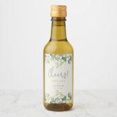 Crème Snowberry + Eucalyptus Winter Bruiloft Mini Wijn Etiket (Voorkant)