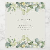 Crème Snowberry + Eucalyptus Winter bruiloft Wijn Etiket (Enkel label)