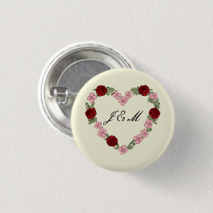 Crème speld met een roze en rode hart ronde button 3,2 cm