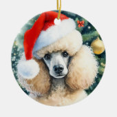 Crème Standaard Poedel Waterverf Kerst Keramisch Ornament (Voorkant)