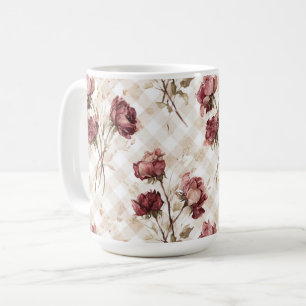 Crème Strepen Rode Rozen Bloemen Koffiemok
