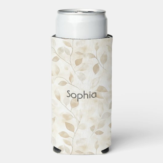 Crème Tan Bladeren Seltzer Blikjeskoeler (Seltzer Voorkant)