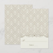 Crème Tan Ivoor Damast Krullen Gevouwen Plaatshoud Kaart (Voorkant / Achterkant)