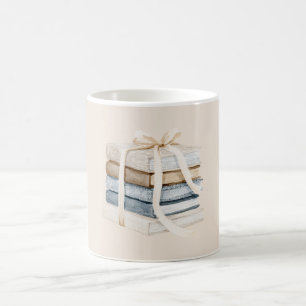 Crème Taupe Blauwe Boeken Lint Strik Koffiemok