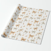 Crème Taupe Bogen Bladeren Verjaardag Cadeaupapier (Uitgerold)