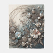 Crème Teal 3D Sculpturale Botanische Bloem Fleece Deken (Voorkant)