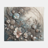 Crème Teal 3D Sculpturale Botanische Bloem Fleece Deken (Voorkant (Horizontaal))