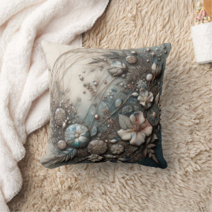 Crème Teal 3D Sculpturale Botanische Bloem Kussen