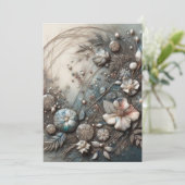Crème Teal 3D Sculpturale Botanische Bloemengroet Kaart (Staand voorkant)