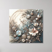 Crème Teal 3D Sculpturale Botanische Bloemstukken Canvas Afdruk (Voorkant)