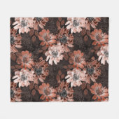 Crème, teracote bloemen op een donkerbruine achter fleece deken (Voorkant (Horizontaal))