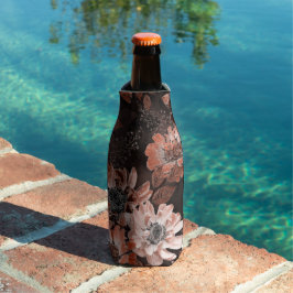 Crème, teracote bloemen op een donkerbruine achter flesjeskoeler