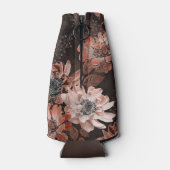 Crème, teracote bloemen op een donkerbruine achter flesjeskoeler (Achterkant)