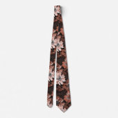 Crème, teracote bloemen op een donkerbruine achter stropdas (Achterkant)