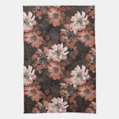 Crème, teracote bloemen op een donkerbruine achter theedoek (Verticaal)