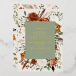 crème terracotta bloem botanisch elegant script folie feestdagenkaart<br><div class="desc">Zwarte terracotta bloem botanisch elegant script Kerstmis kerstkaart.</div>