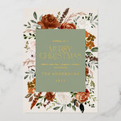 crème terracotta bloem botanisch elegant script folie feestdagenkaart (Voorkant)