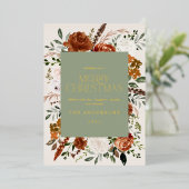 crème terracotta bloem botanisch elegant script folie feestdagenkaart (Staand Voorkant)