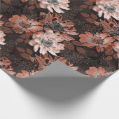 Crème, terracotta bloemen op een donkerbruin cadeaupapier (Hoek)