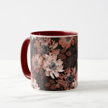 Crème, terracotta bloemen op een donkerbruine acht