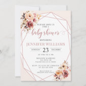 Crème terracotta floraal baby shower uitnodiging (Voorkant)