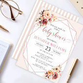 Crème terracotta floraal baby shower uitnodiging