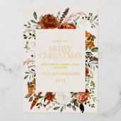 crème terracotta floral botanical elegant script folie feestdagenkaart (Voorkant)