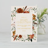 crème terracotta floral botanical elegant script folie feestdagenkaart (Staand Voorkant)