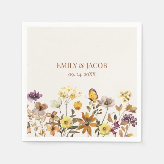 Crème & Terracotta Wildflower Boho bruiloft servet (Voorkant)