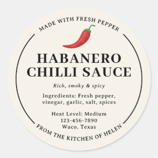 Crème Thuisgemaakte Habanero Chilisaus Potlabel Ronde Sticker