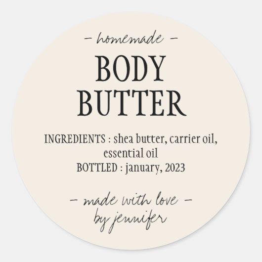Crème Thuisgemaakte Lichaamscrème Ronde Sticker (Voorkant)