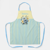 Crème Top met Blauwgroen Stripes Bloemen Schort (Voorkant)