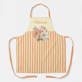 Crème Top met Sinaasappel Stripes Bloemen Schort (Voorkant)