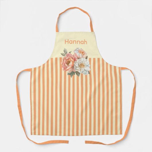 Crème Top met Sinaasappel Stripes Bloemen Schort (Voorkant)
