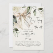 Crème Trouwen Met De Knoop Boog Hydrangea Bruiloft Kaart (Voorkant)