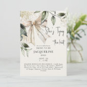 Crème Trouwen Met De Knoop Boog Hydrangea Bruiloft Kaart (Staand voorkant)