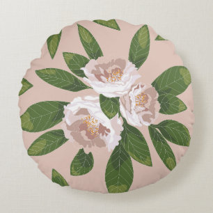 Crème Tuin Harmonie: Camelia's en Groenelementen Rond Kussen