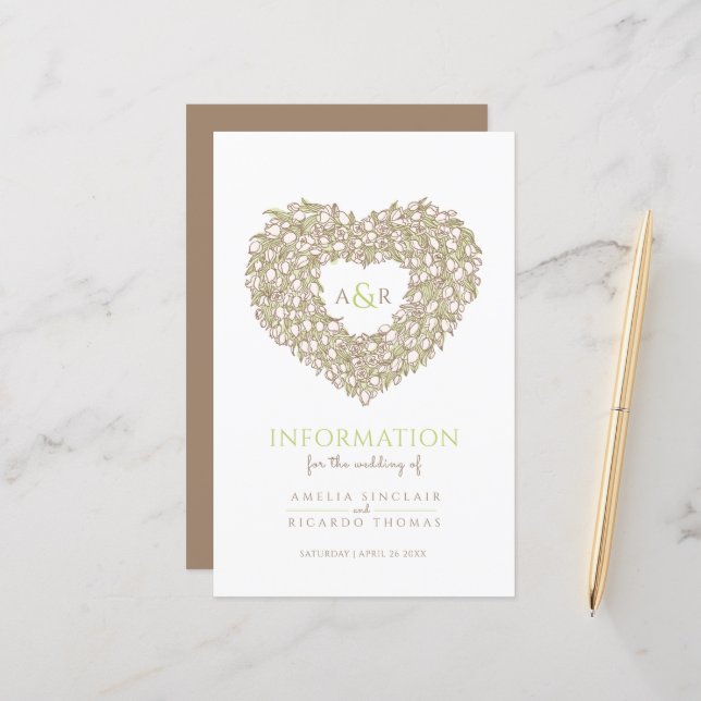 Crème tulp hart trouwgast informatie (Voorkant / Achterkant in situ)