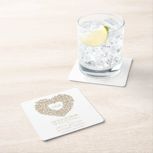 Crème tulp met inkt tekenmonogram bruiloft kartonnen onderzetters (Insitu)