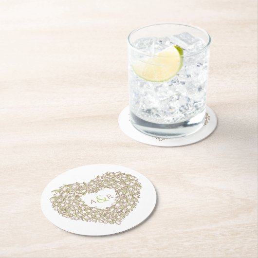 Crème tulp met inkt tekenmonogram bruiloft ronde kartonnen onderzetter (Insitu)