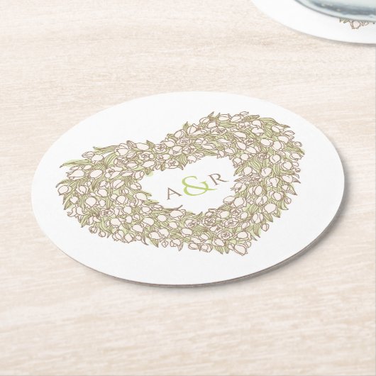 Crème tulp met inkt tekenmonogram bruiloft ronde kartonnen onderzetter (Gebogen)