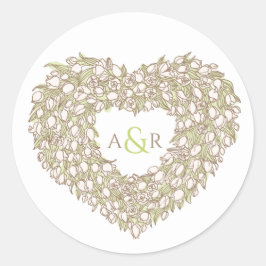 Crème tulp met inkt tekenmonogram bruiloft ronde sticker