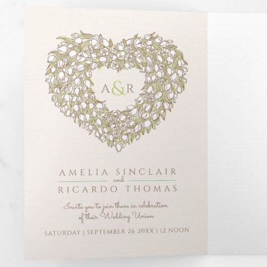 Crème tulpbruine inkt drieluik uitnodiging (Binnenzijde eerst)