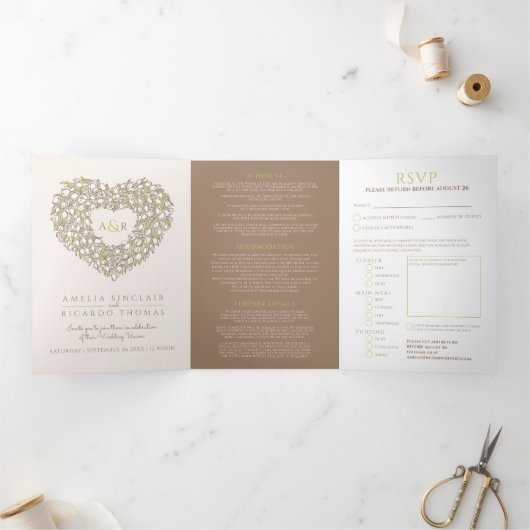 Crème tulpbruine inkt drieluik uitnodiging (Binnen)