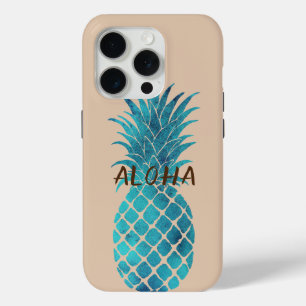 Crème Turkoois Blauw Tropische Ananas Aloha iPhone 15 Pro Case