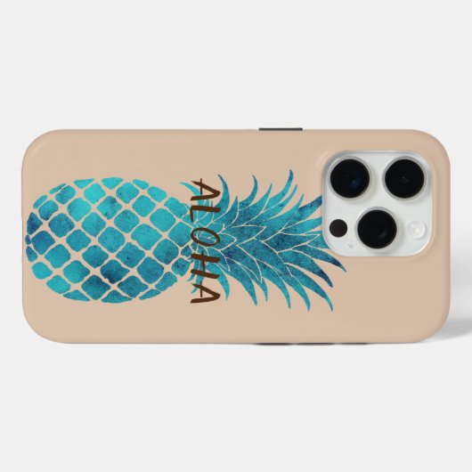Crème Turkoois Blauw Tropische Ananas Aloha Case-Mate iPhone Case (Achterkant (horizontaal))
