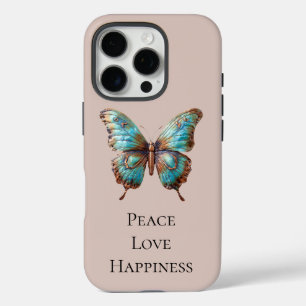 Crème Turkoois Blauwe Vlinders iPhone 16 Pro Hoesje
