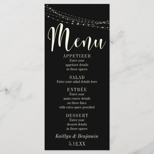 Crème typografie 30 op zwart, lichte snaren, menu (Voorkant)